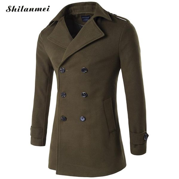 

wholesale- cotton green men trench coat  to 4xl eleganttrench coat mens overcoat double boutonnage manteau hommes men winter trench coat, Tan;black