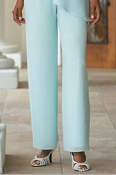 Pantaloni vintage per la madre della sposa, pantaloni lunghi in chiffon blu cielo dal design semplice, abiti per la mamma taglie forti251y