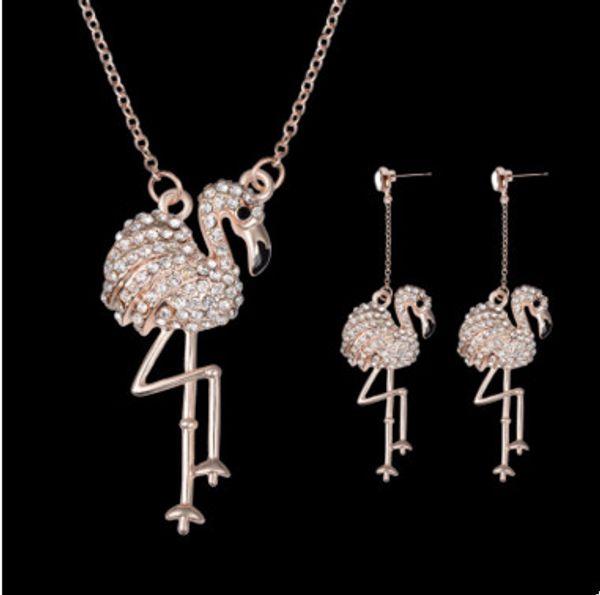 

earrings necklace jewelry set exquisite luxury women fashion rhinestone 18k gold plated birds party jewelry 2-piece set wholesale js119, Silver