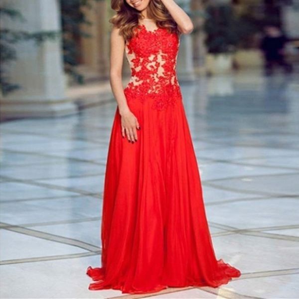 

Bloddy Red Sleeveless Tank A-Line Court Train Appliques Chiffon Abendkleider 2019 Women Formal Dresses Long Red Evening Dress Custom Made