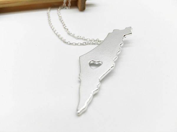 

New Punk/ Lot Silver Choker Necklace Women Map Necklace Heart Israel Gold Necklace Herz Israel Gold Collier