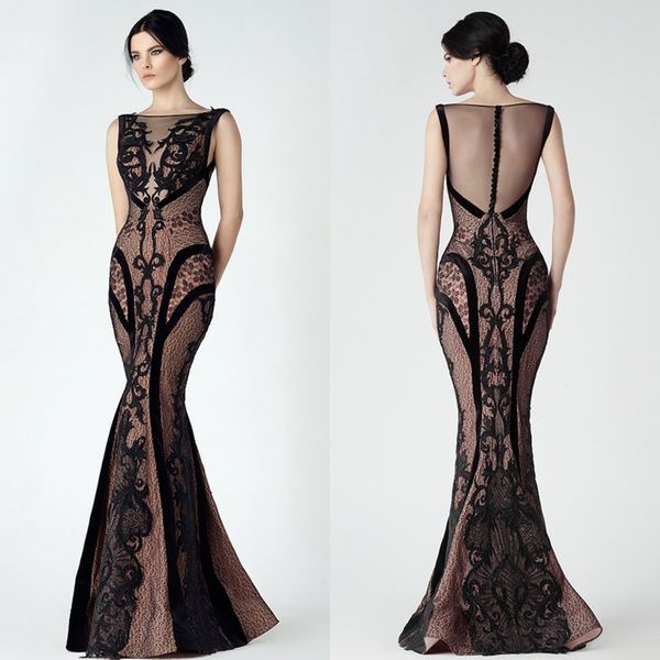 

новый saiid kobeisy кружева платья вечерняя одежда русалка sheer бато шеи бисером вечерние платья длиной до пола аппликация спинки вечернее, Black;red