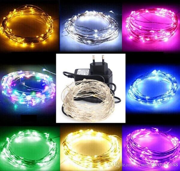 30 Rollen 10 m 100 LEDs RGB Rosa Rot Blau Grün Weiß Warmweiß Gelb Lila Kupferdraht-Lichterkette + 30 Stück 1A-Adapter