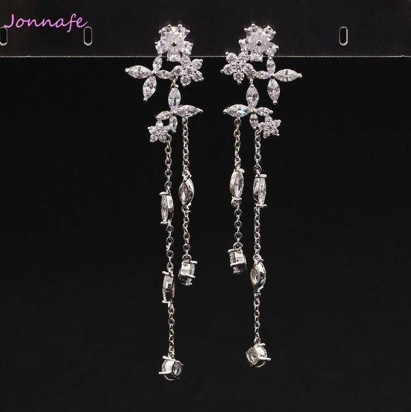 

beijia Fashion Zirconia Women Long Earrings Flower Wedding Jewelry Accessories Bridal Drop Earring G453