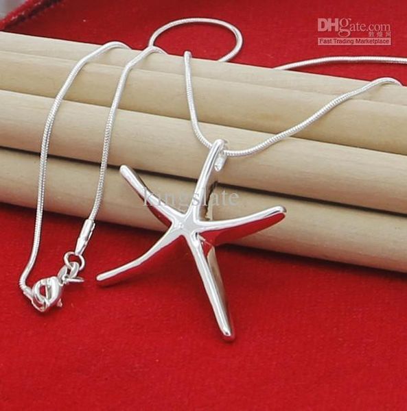 

new silver jewelry 925 sterling silver fashion charm starfish pendant snake chain cute necklace