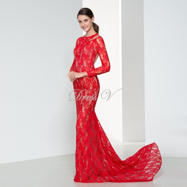 

2019 Newest Plus size Red Carpet Mermaid Evening Dresses With Long Sleeves Lace Formal Gowns Sexy Backless Prom Dresses Robe de soiree