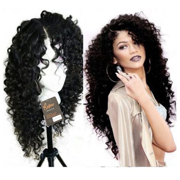 

long deep curly heat resistant lace front synthetic hair wig for women, Black