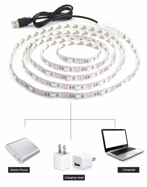 Vendita calda 5050 DC 5V USB Power Supply Decor RGB LED Strip light lamp Tape 50CM 1M 2M Ribbon Bianco / Bianco caldo / RGB per Computer Desktop