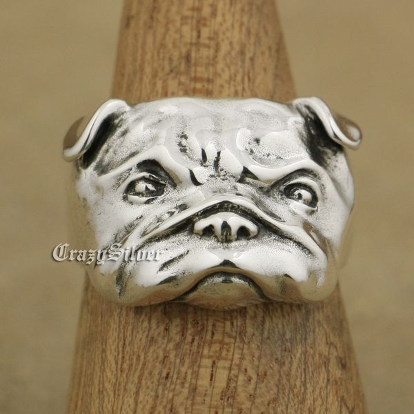 

linsion 925 sterling silver cute shar pei charms dog ring ta33 us size 7 to 15, Golden;silver