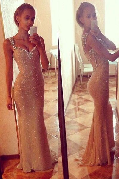 

new custom made open back long prom dresses v neck chiffon sequins party gowns, Black