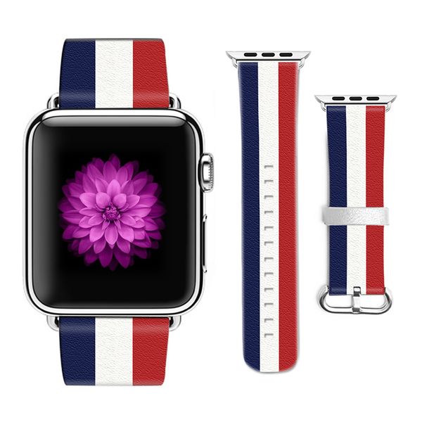 

Оригинальный дизайнер национальный флаг стиль Кожаный ремешок для Apple Watch Band 38 мм 42 мм кожа для Iwatch ремешок подарки для iPhone случае