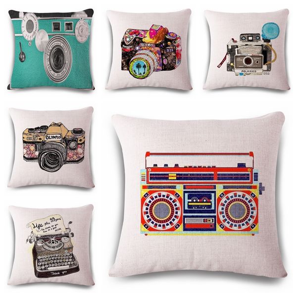 Retro Camera Pattern Decorative Cushion Cover 18x18 Inches Square