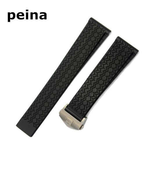 

22мм новый высший сорт тонкий черный дайвинг силиконовая резина ремешок для часов