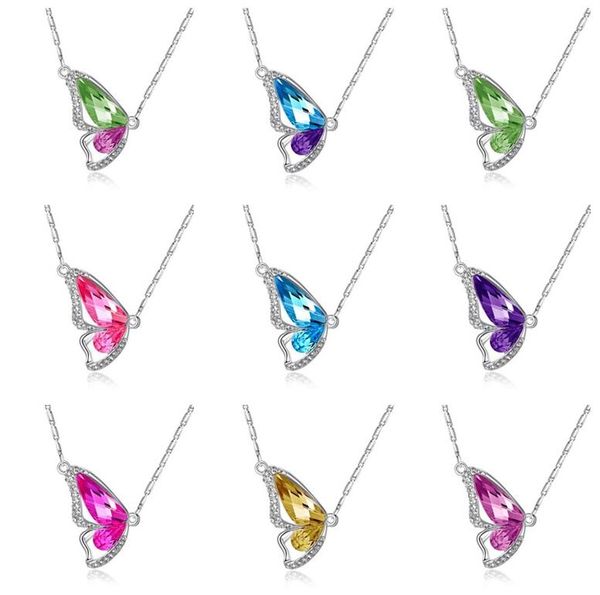 

новый ювелирные изделия новая мода полный алмаз кристалл бабочки крылья ожерелье цепь yp075 декоративно-прикладного искусства кулон с цепочк, Black