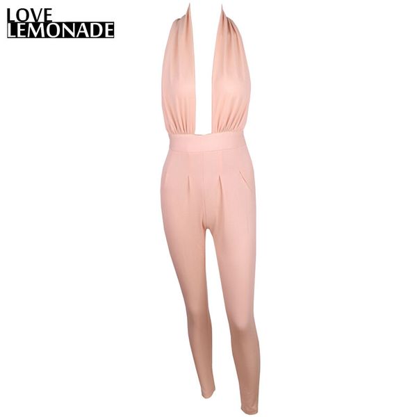 

wholesale- love&lemonade slim v-neck halter playsuit tb 7870, Black;white