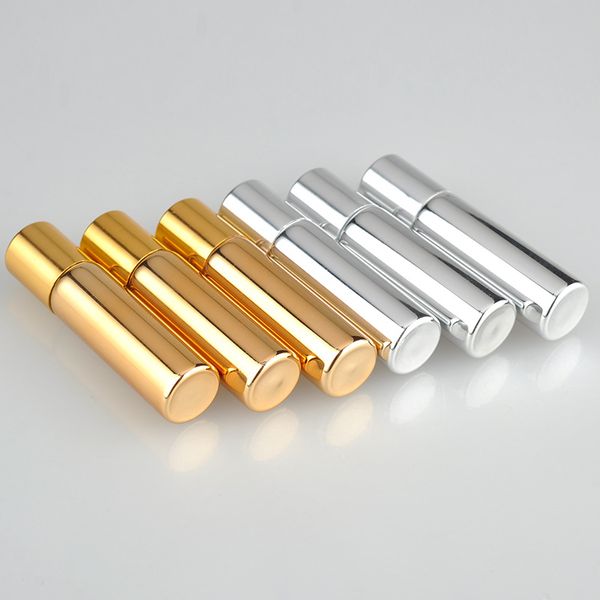 Großhandel Dicke 5ML Gold Silber Glasrolle auf Flaschen Für ätherische Öle Parfüm Flasche Leere Kosmetikbehälter Mit Metall Roller Ball