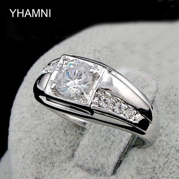 

yhamni brand fashion men 1 ct cz diamond wedding rings for men real white pure gold color ring fine jewelry accessories yh386, Slivery;golden