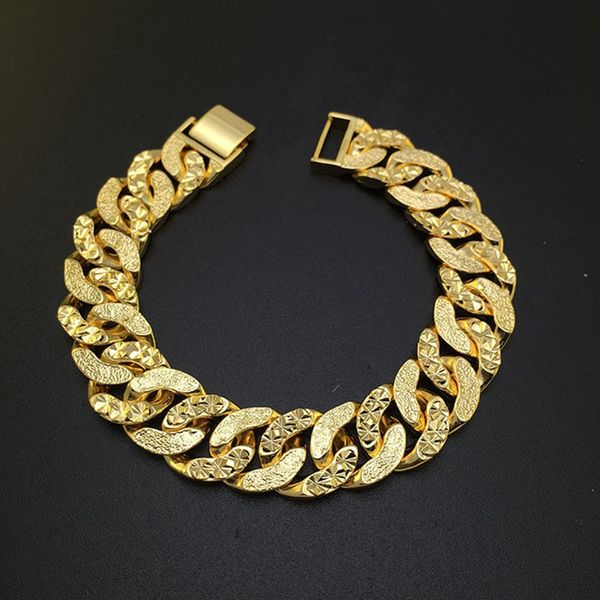 

men jewelry 18k yellow gold filled link chain fastness bracelets 8.6", Black