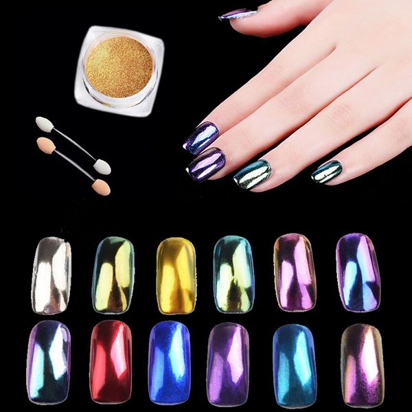 

wholesale- 2g/box shinning mirror nail glitter powder chameleon flakes multichrome nail art chrome pigment glitters dust nail decorations, Silver;gold