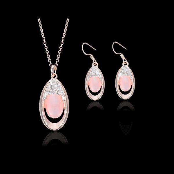 

earrings necklace jewelry set exquisite elegant women quality rhinestone & opal 18k gold plated party jewelry 2-piece set wholesale js252, Silver