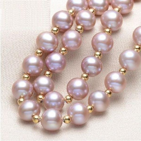 

2015new 18"9-10mm natural south sea genuine purple pearl necklace 14k gold clasp, Silver