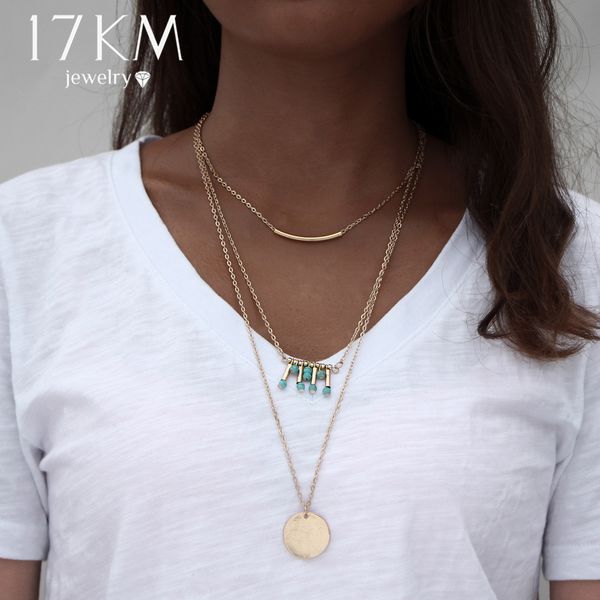 

wholesale- 17km multi layer chain necklace gift bohemia tassel maxi chocker gold color 2016 sweater statement necklaces for women, Golden;silver