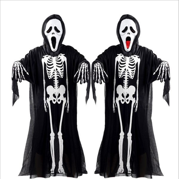

2017 New Hot Halloween Cosplay Skeleton Unisex Suit Human Skeleton Pattern Costume Halloween Scare Performance Clothes Wear Mask Suit Adults