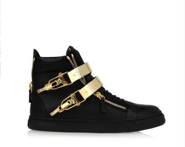 

free shippng Men & Women Black Genuine Leather High Top trainers fashion casual Shoes Comfortable Lace-up Double zipper