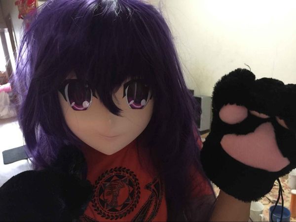 

c2-004)handmade female letax kigurumi cosplay kig mask crossdresser(with wig) popular japan anime kigurumi mask, Black;red