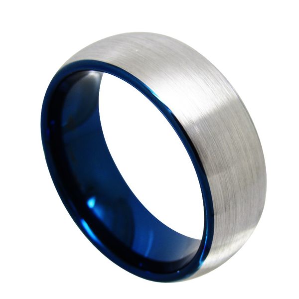 

8mm brush center brisht blue tungsten ring fashion jewelry finger ring, Silver
