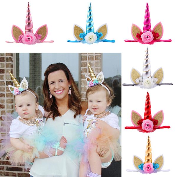 Hot New Baby Birthday Sparkly Party Crown Neonate Unicorno Orecchie di gatto Fiore Fascia elastica Vestito operato Cosplay HJ155