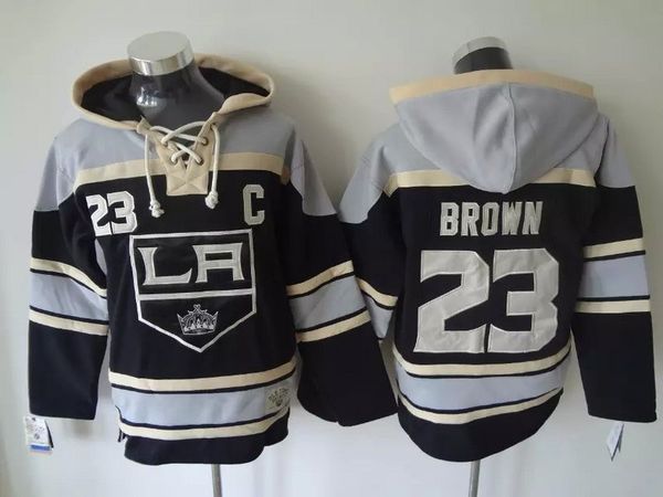 

old time hockey jerseys los angeles kings #23 dustin brown black hoodie pullover sports sweatshirts winter jacket, Black;red