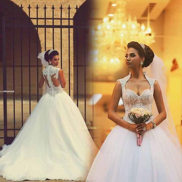 Frete Grátis Elegante A-Line Princess Straps Sem Mangas Beading Tribunal Trem Tule Cauda Longa Oriente Médio Árabe Vestidos de Noiva Vestidos de Noiva