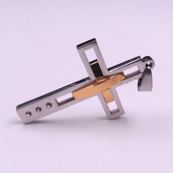 

cool men's stainless steel gold and silver cross pendant necklace charm 24inch