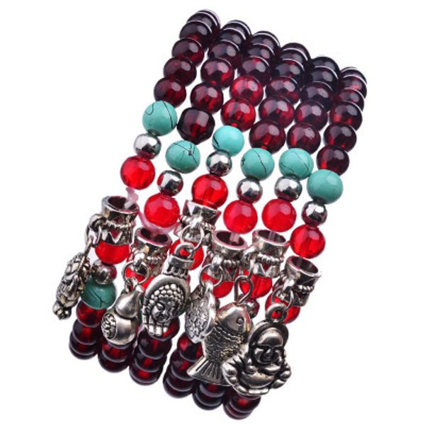 

national style, fake garnet bracelet, buddha beads, 6mm, different pendants decorating, and high quality, Black