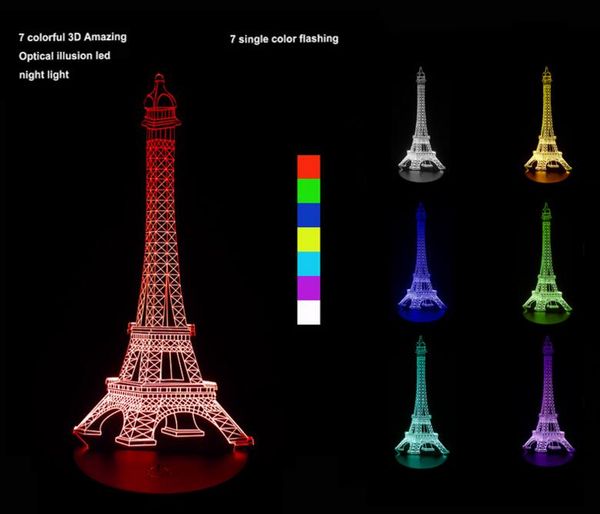 

2017 Робот Стиль 3D ночника Optical Night Light 9 светодиодов Night Light DC 5V Factory WholesaleEiffel Tower