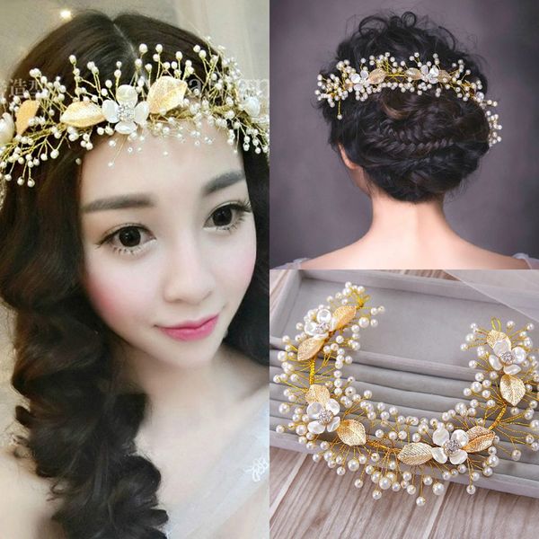 

romantic korean style flowers hairbands luxury gold faux pearl bridal accessories headpieces for weddings ing, Silver