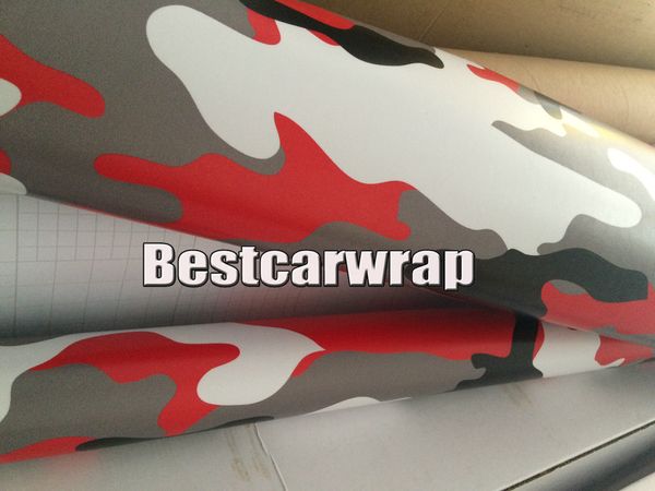 Rosso nero bianco Camo VINYL Full Car Wrapping Camouflage Foil Adesivi con rivestimento per camion Camo lamina lucida / finitura opaca 1,52 x 30 m / 5x98 piedi