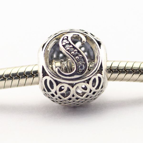 

vintage letter s clear cz beads sterling silver jewelry fits pandora bracelet for woman diy fashion female europe present