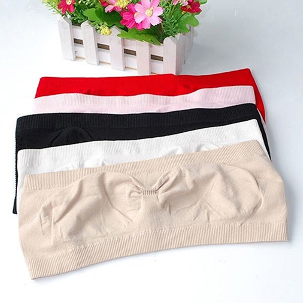 

wholesale-new women's soft seamless strapless breathable sports bras bandeau boob tube 881f, Red;black