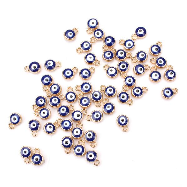

wholesale- 30pcs/lot handmade evil eye beads blue turkish evil eye beads with connector gold plated brass bezel bracelet necklace charms, Black
