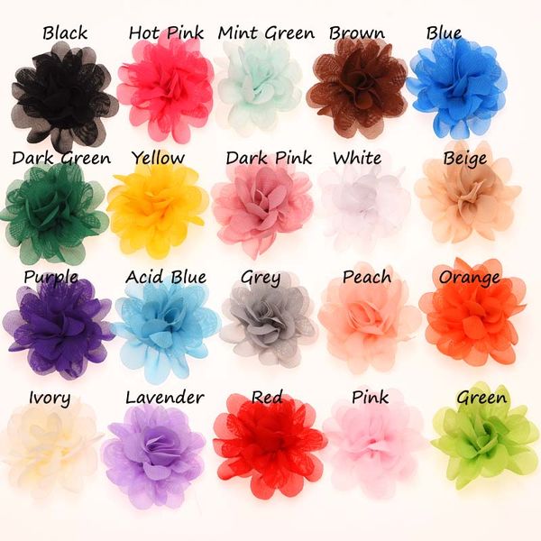 

wholesale- 16pcs chiffon flowers newborn baby girl hair accessories diy flower bouquet newborn baby hair flowers no hair clip, Slivery;white