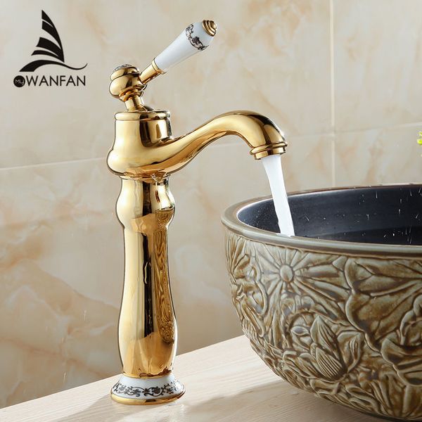 Spedizione gratuita Deck MountGolden blu e bianco porcellana bagno rubinetto, miscelatore lavabo singola maniglia acqua calda e fredda AL-7318K