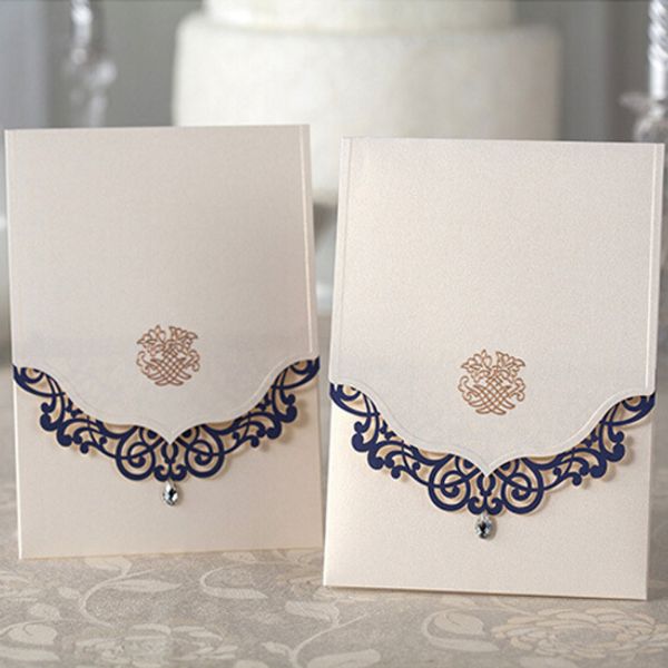 

wholesale- (10 pieces/lot)hollow out party invitation cards with a diamond luxury dark blue business invitation card cw502