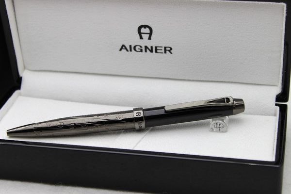 

aigner copy gift pen black metal clip up black paint ballpoint pen black wood box, Blue;orange