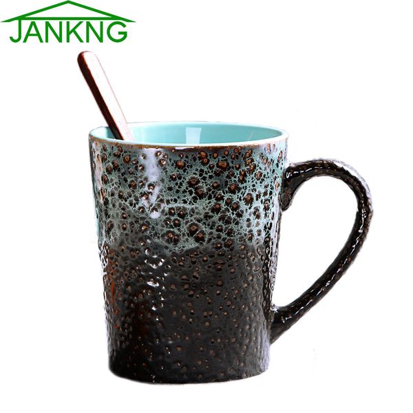 JANKNG 435 ml Western-Design Keramik-Kaffeetasse, handbemalt, Kaffee, blaues Meer, Reisebecher, Milch, Teetasse, elegante Tasse, Mädchen-Geschenk