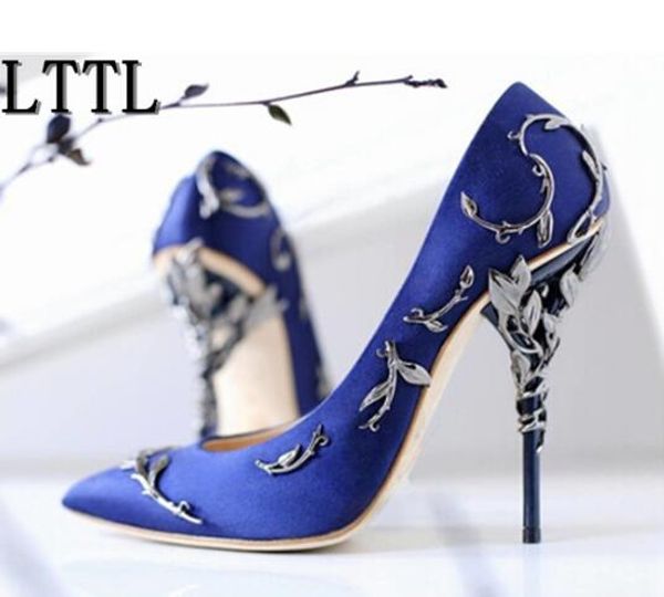 2017 Filigrana De Luxo Folha Mulheres Apontou Toe De Salto Alto Sapatos de Alta Costura Moda Bomba de Casamento Super Sexy Sapatos de Festa Mulher