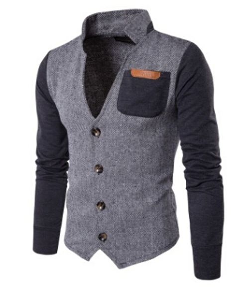 

New Cardigan Collar Mens Jacket Stitching Casual Jacket Sweater Men Patchwork Casual Coat