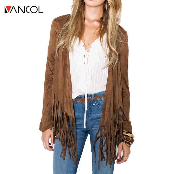 

wholesale- vancol 2016 fashion europe fall winter fringed hem band long sleeve cardigan sweater coats for women short female cardigan coat, Black;brown