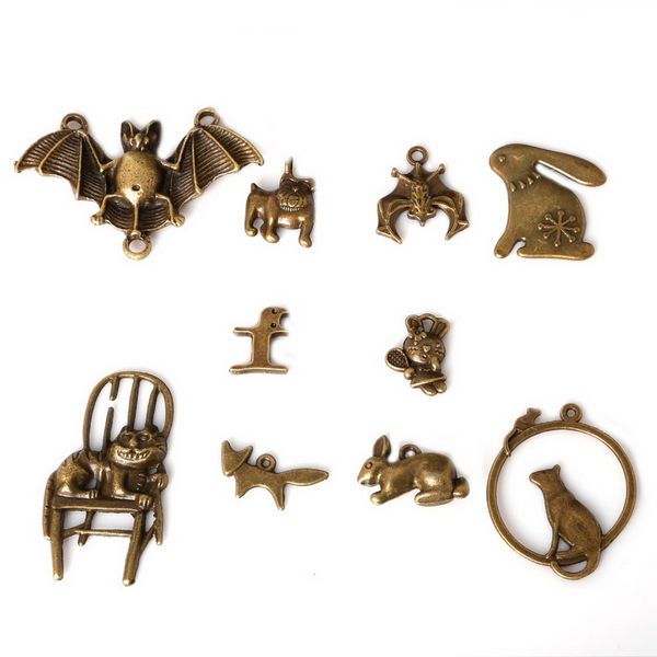 

new wholesale 66pcs/lot mixed tibetan zinc alloy cat bat charms antique bronze plated pendants for diy jewelry findings jewel, Bronze;silver